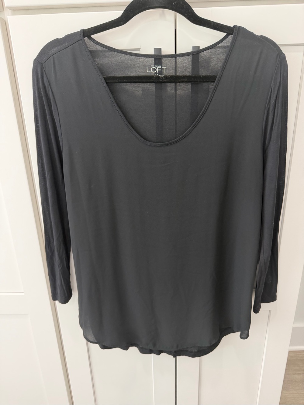 LOFT Black Scoop Neck Long-Sleeve Top